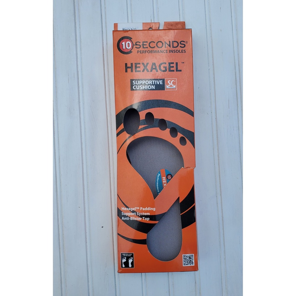 10 Seconds Hexagel Performance Insoles Mens 9-13 Supportive Cushion Shoe Inserts